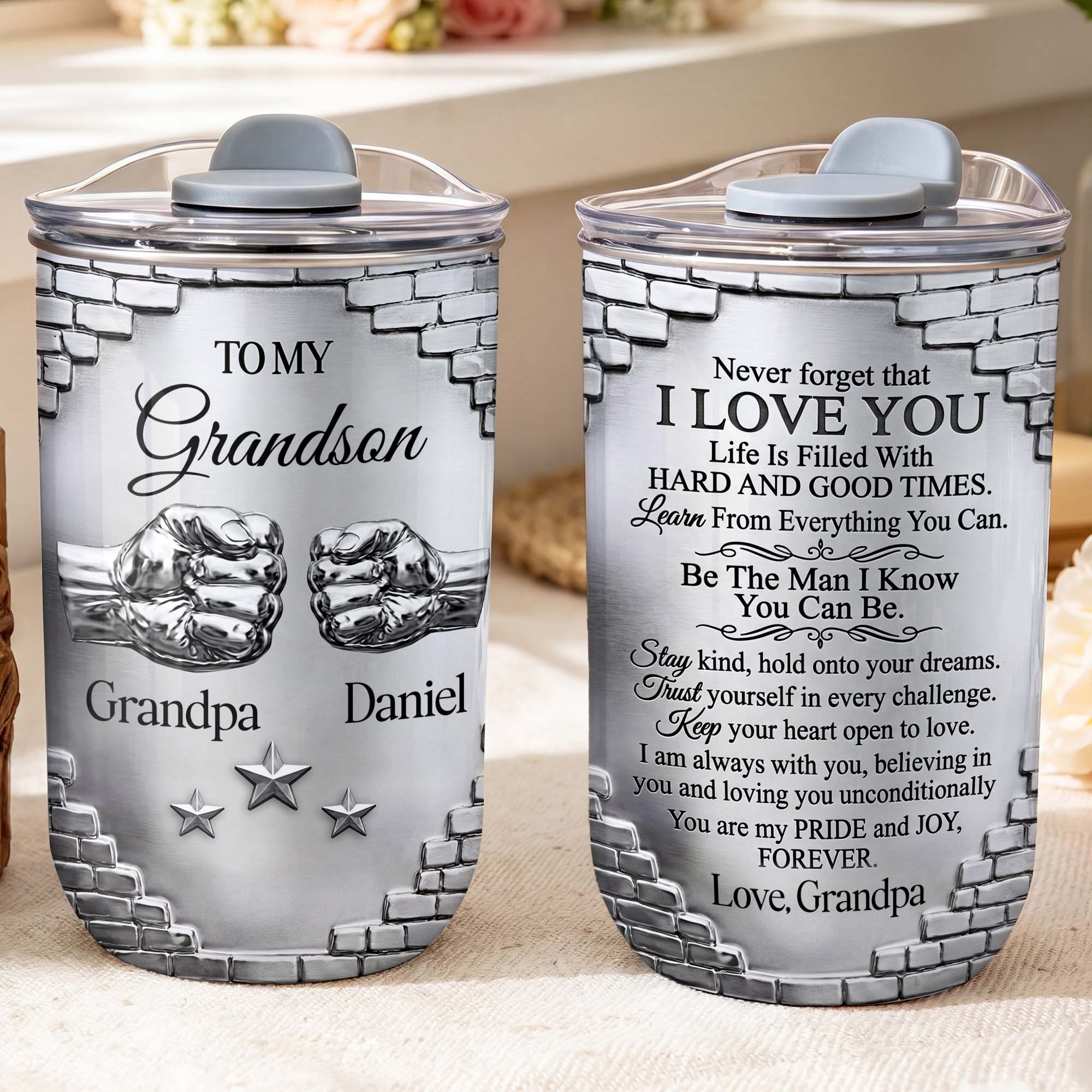 Personalized 10oz Tumbler Gift for Grandson Fist Bump Brick Wall 10oz tumbler GradoCreations