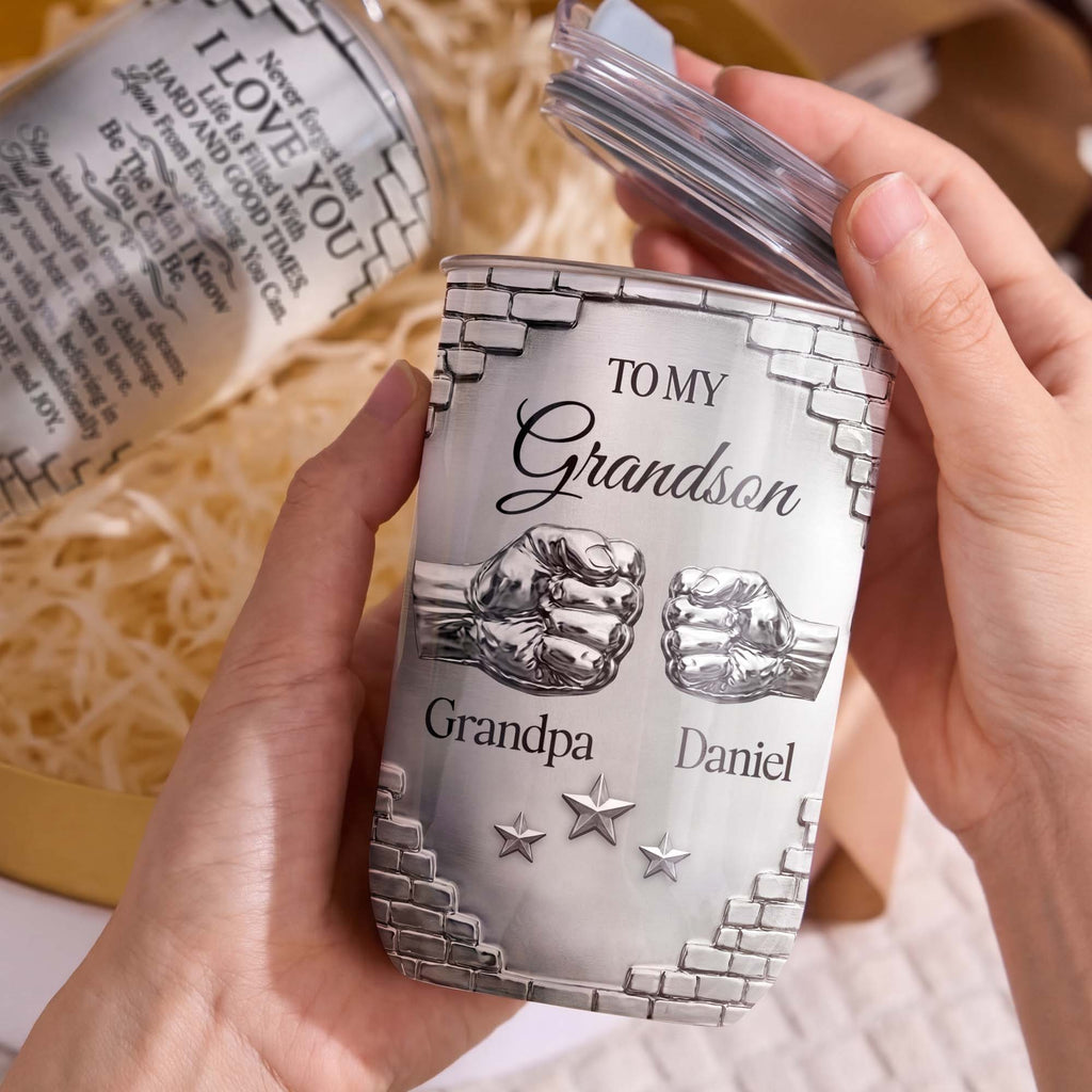 Personalized 10oz Tumbler Gift for Grandson Fist Bump Brick Wall 10oz tumbler GradoCreations