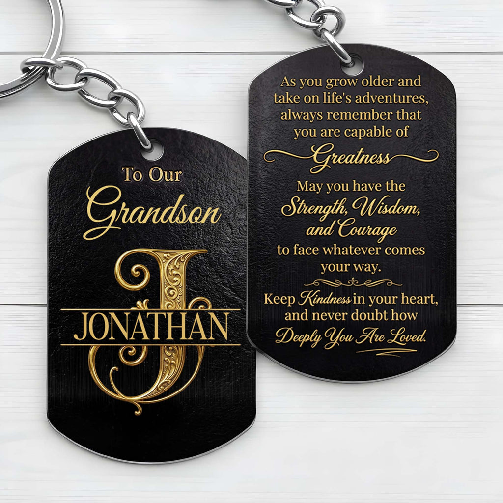 Personalized Stainless Steel Keychain for Grandson with Initial Monogram Stainless Steel Keychain GradoCreations
