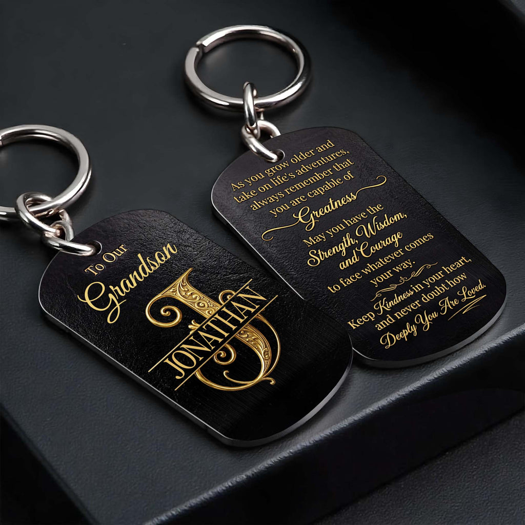 Personalized Stainless Steel Keychain for Grandson with Initial Monogram Stainless Steel Keychain GradoCreations