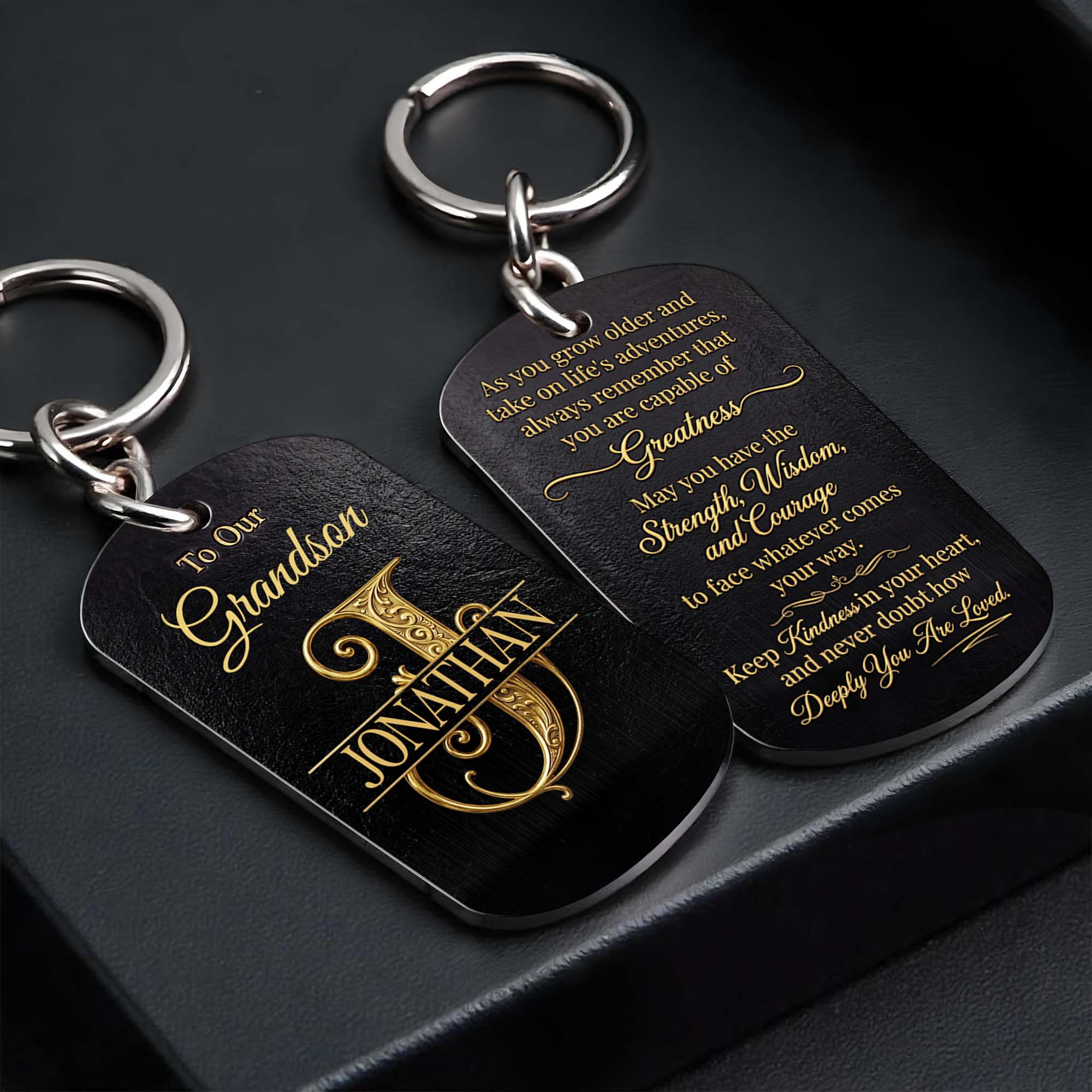 Personalized Stainless Steel Keychain for Grandson with Initial Monogram Stainless Steel Keychain GradoCreations
