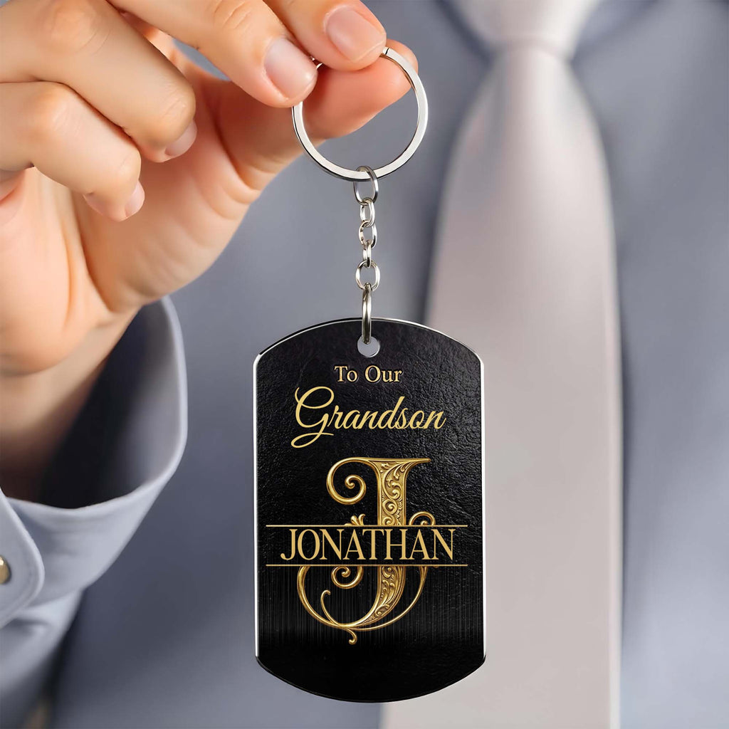 Personalized Stainless Steel Keychain for Grandson with Initial Monogram Stainless Steel Keychain GradoCreations