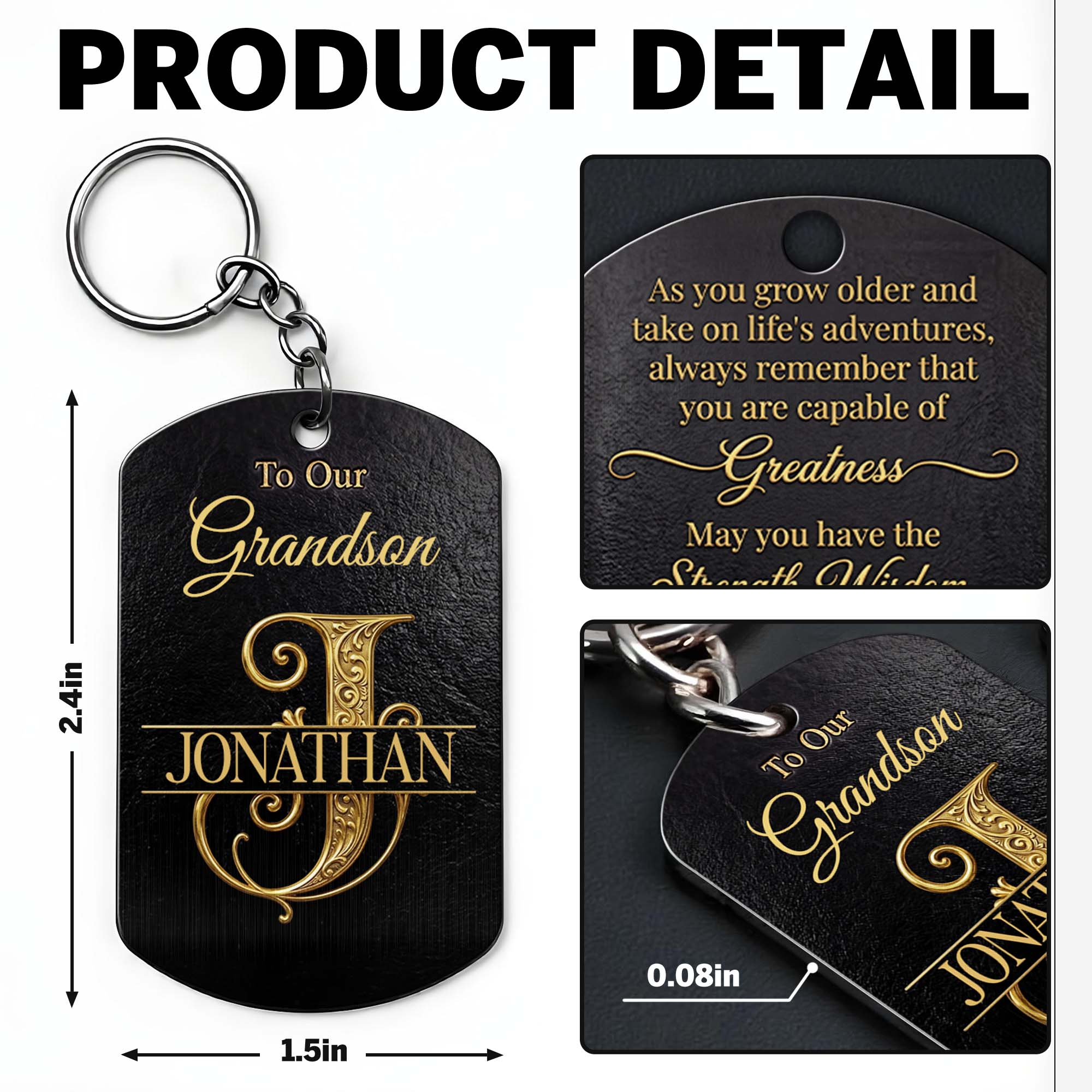 Personalized Stainless Steel Keychain for Grandson with Initial Monogram Stainless Steel Keychain GradoCreations