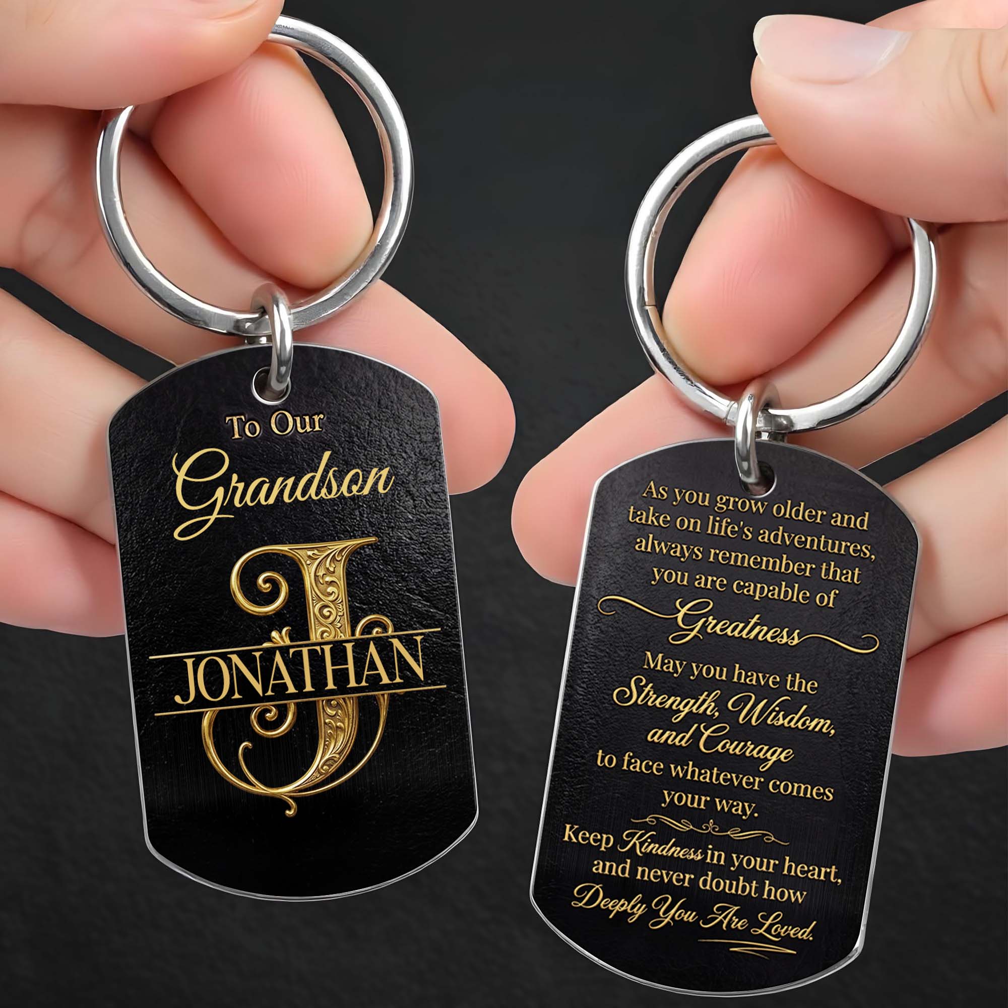Personalized Stainless Steel Keychain for Grandson with Initial Monogram Stainless Steel Keychain GradoCreations