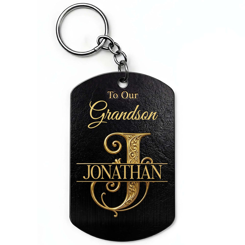 Personalized Stainless Steel Keychain for Grandson with Initial Monogram Stainless Steel Keychain GradoCreations