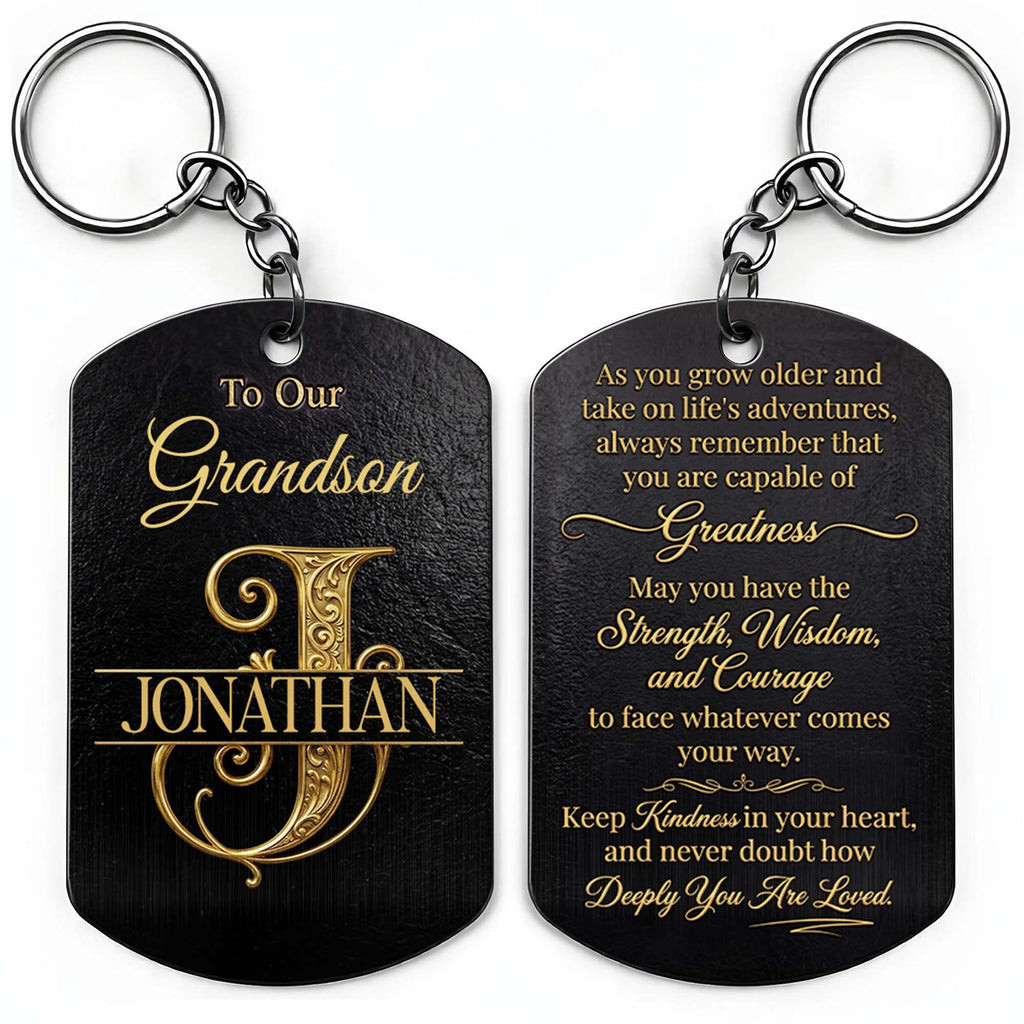 Personalized Stainless Steel Keychain for Grandson with Initial Monogram Stainless Steel Keychain GradoCreations