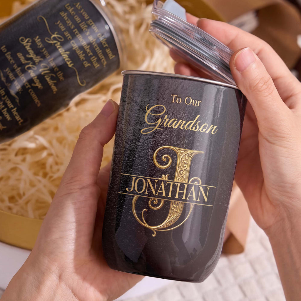 Personalized Monogram Initial 10oz Tumbler for Grandson 10oz tumbler GradoCreations