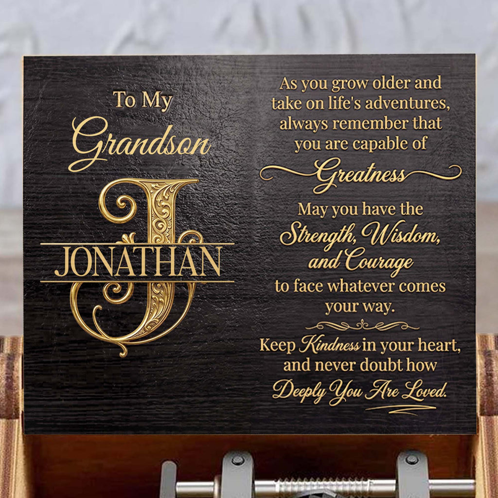 Personalized Wooden Music Box Custom Name Grandson Gift for Birthday