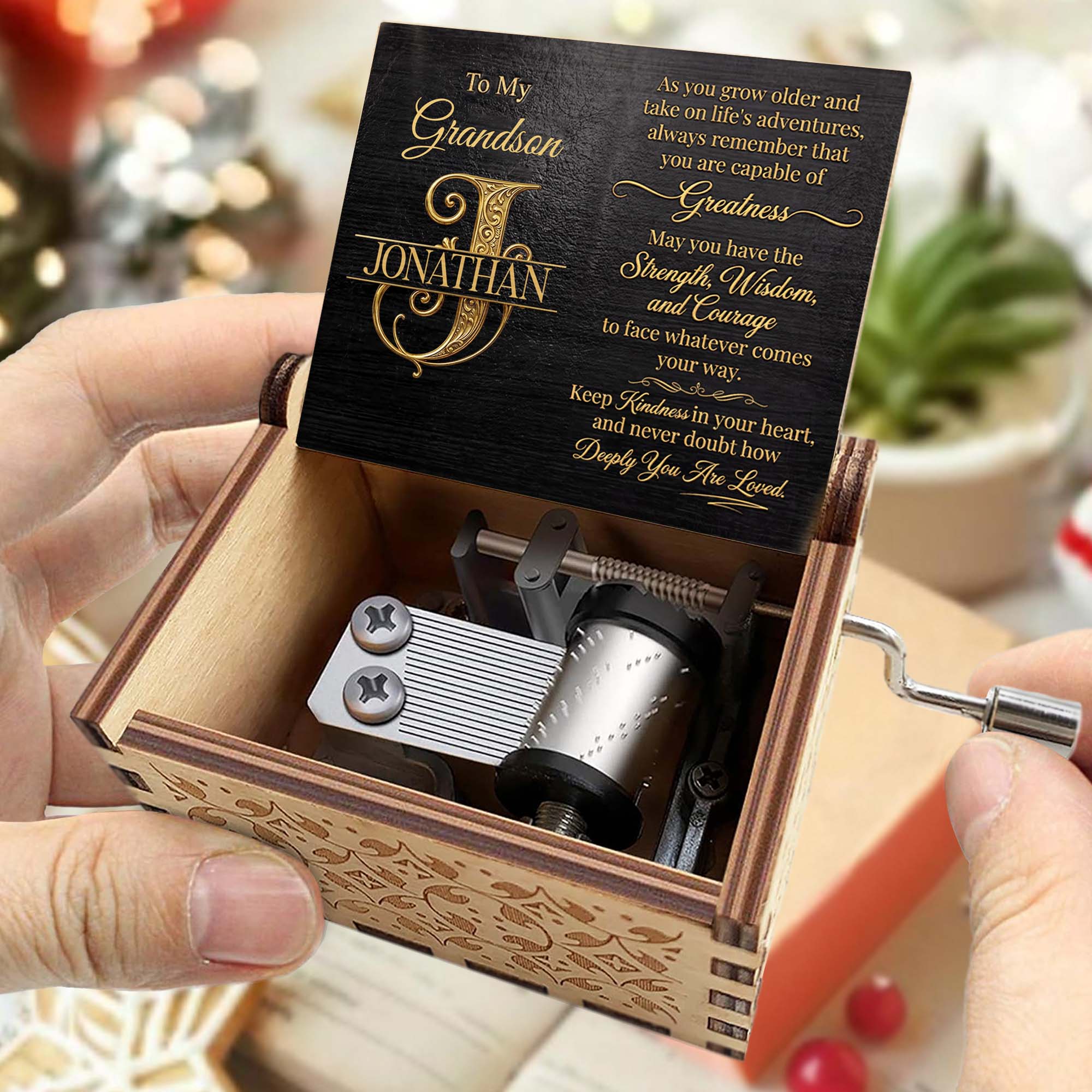 Personalized Wooden Music Box Custom Name Grandson Gift for Birthday