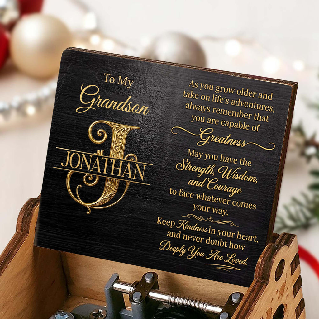 Personalized Wooden Music Box Custom Name Grandson Gift for Birthday
