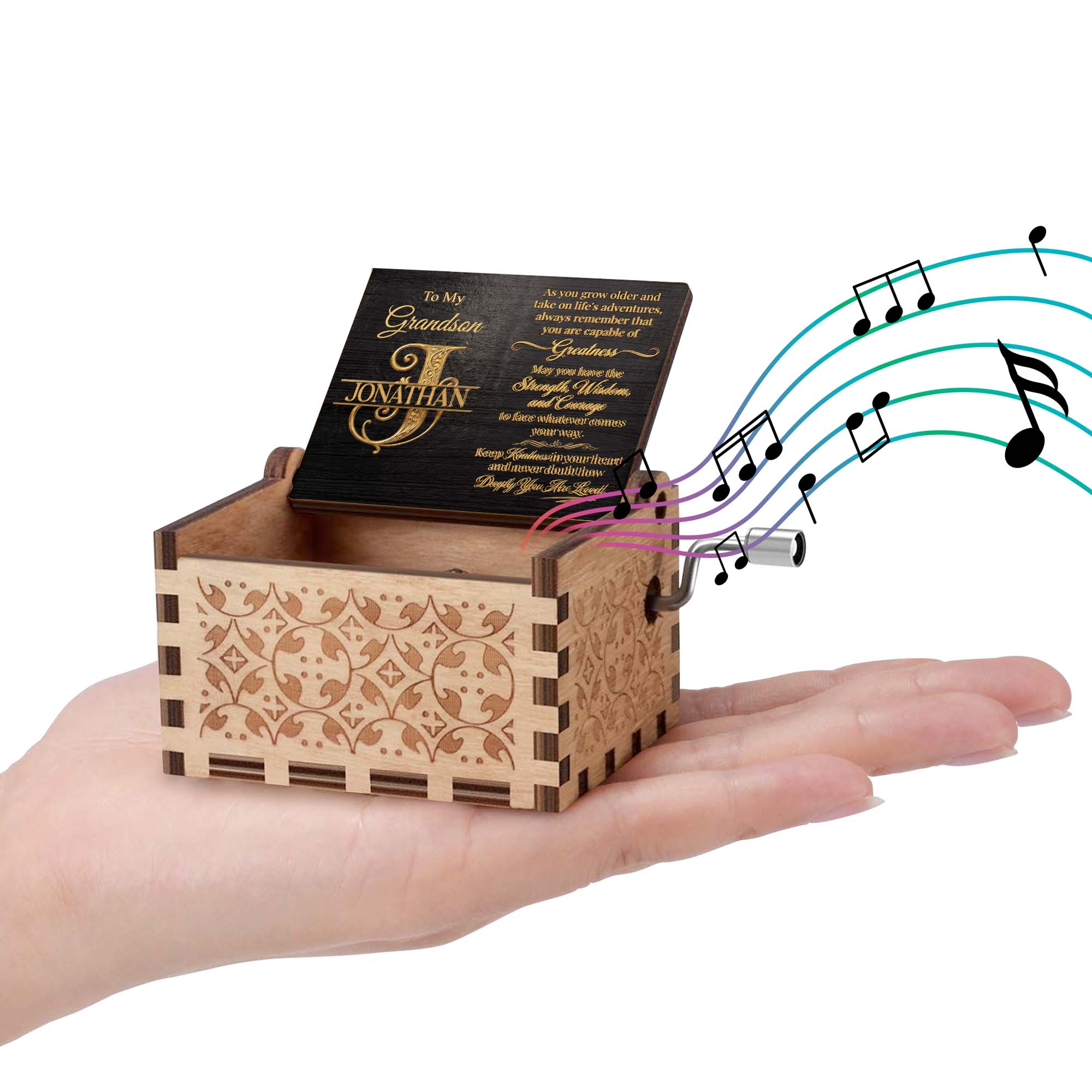 Personalized Wooden Music Box Custom Name Grandson Gift for Birthday