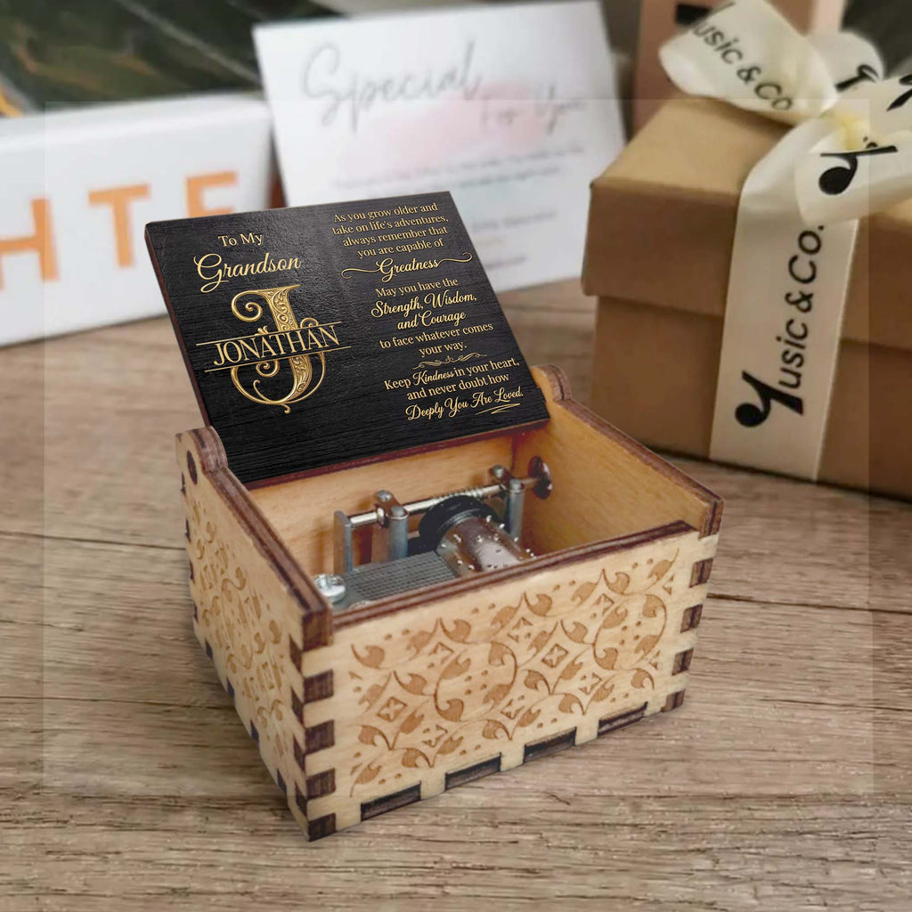 Personalized Wooden Music Box Custom Name Grandson Gift for Birthday
