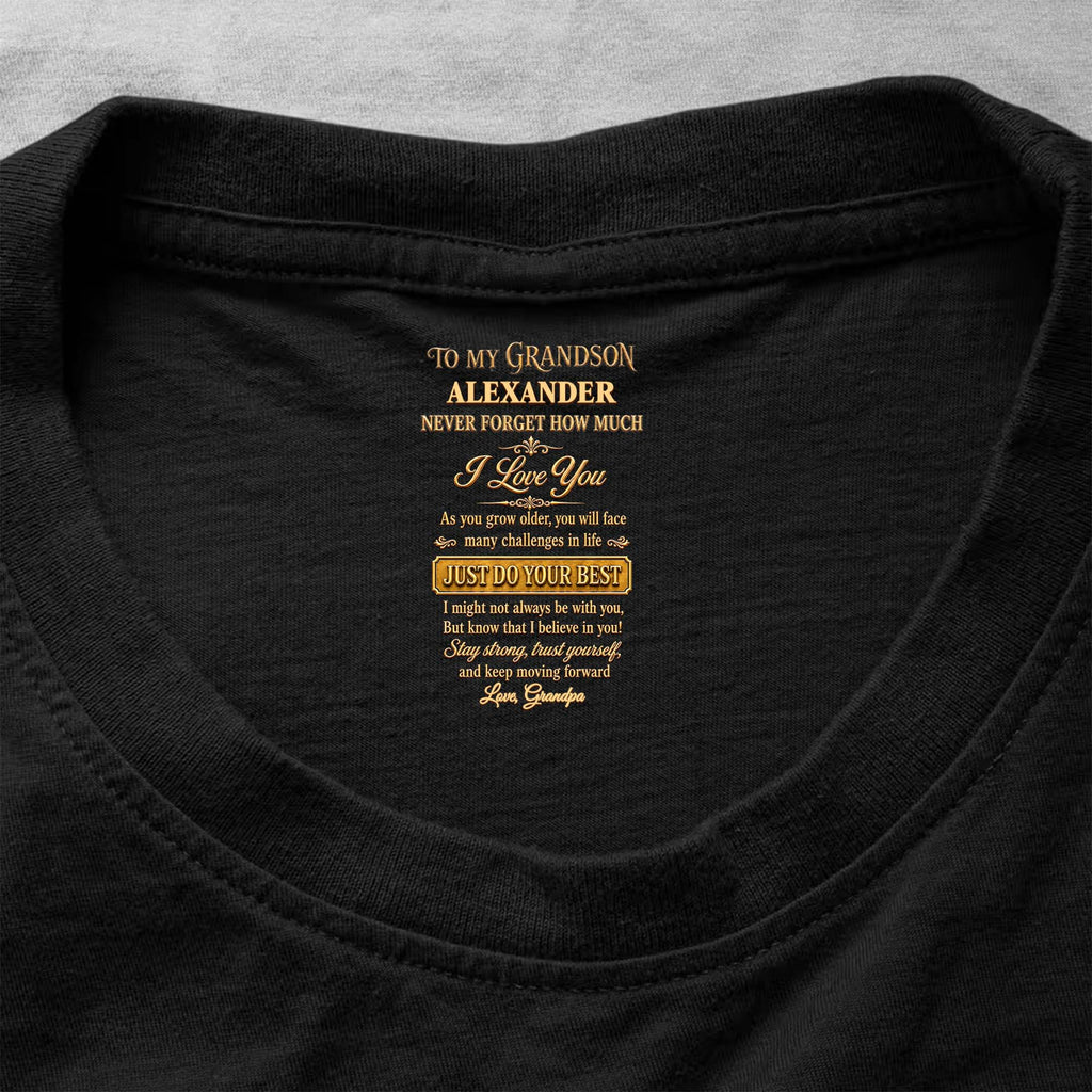 Personalized Inside Neck Print T-Shirt for Grandson Gift
