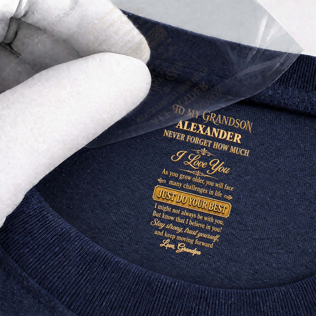 Personalized Inside Neck Print T-Shirt for Grandson Gift