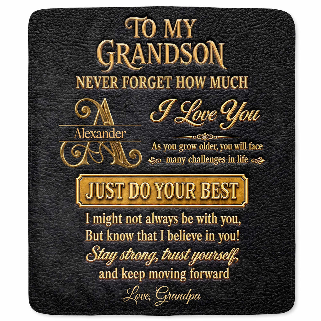 Personalized Leather Texture Blanket Custom Name Gift for Grandson