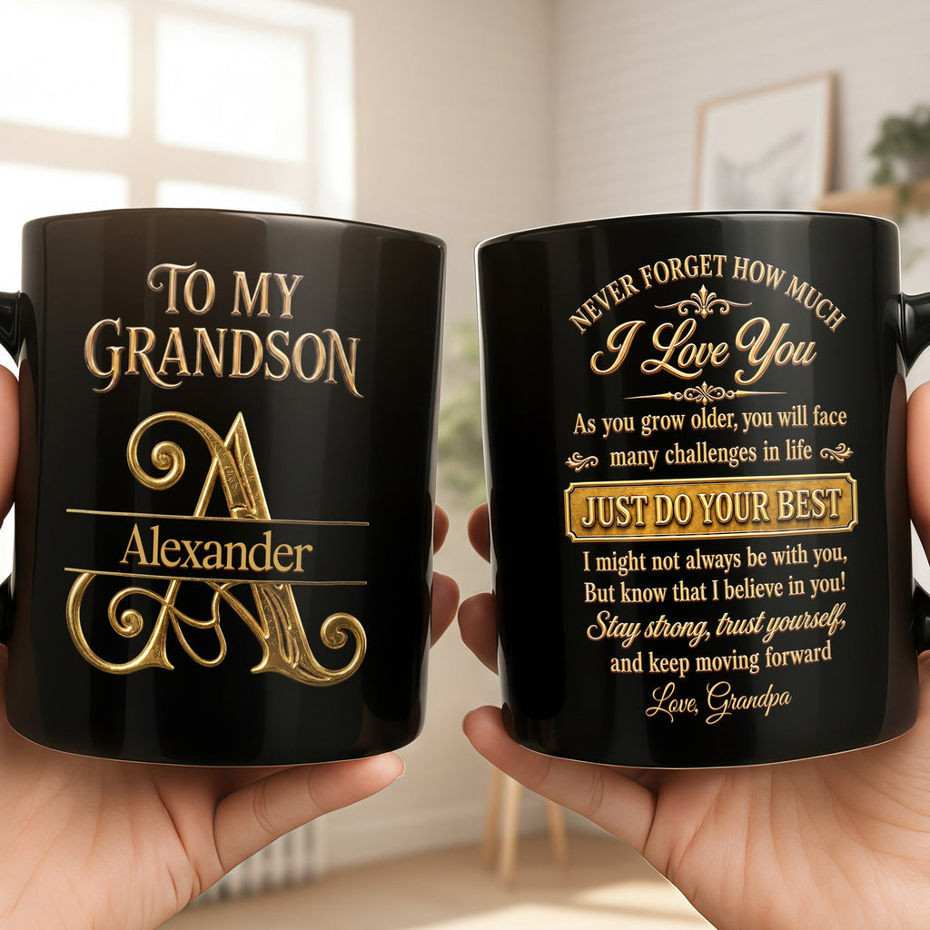 Personalized Black Mug Custom Message Gift for Grandson