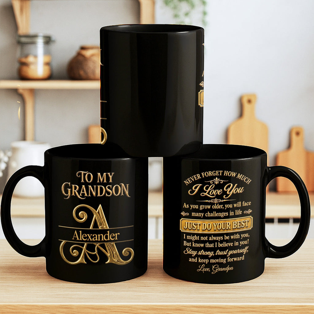 Personalized Black Mug Custom Message Gift for Grandson
