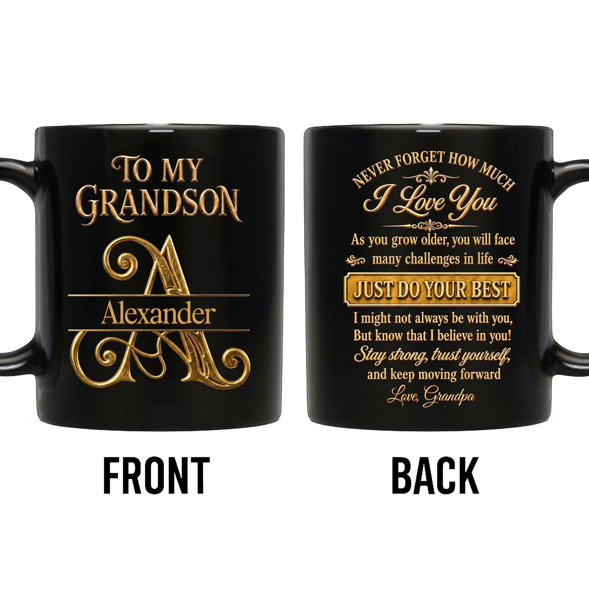 Personalized Black Mug Custom Message Gift for Grandson