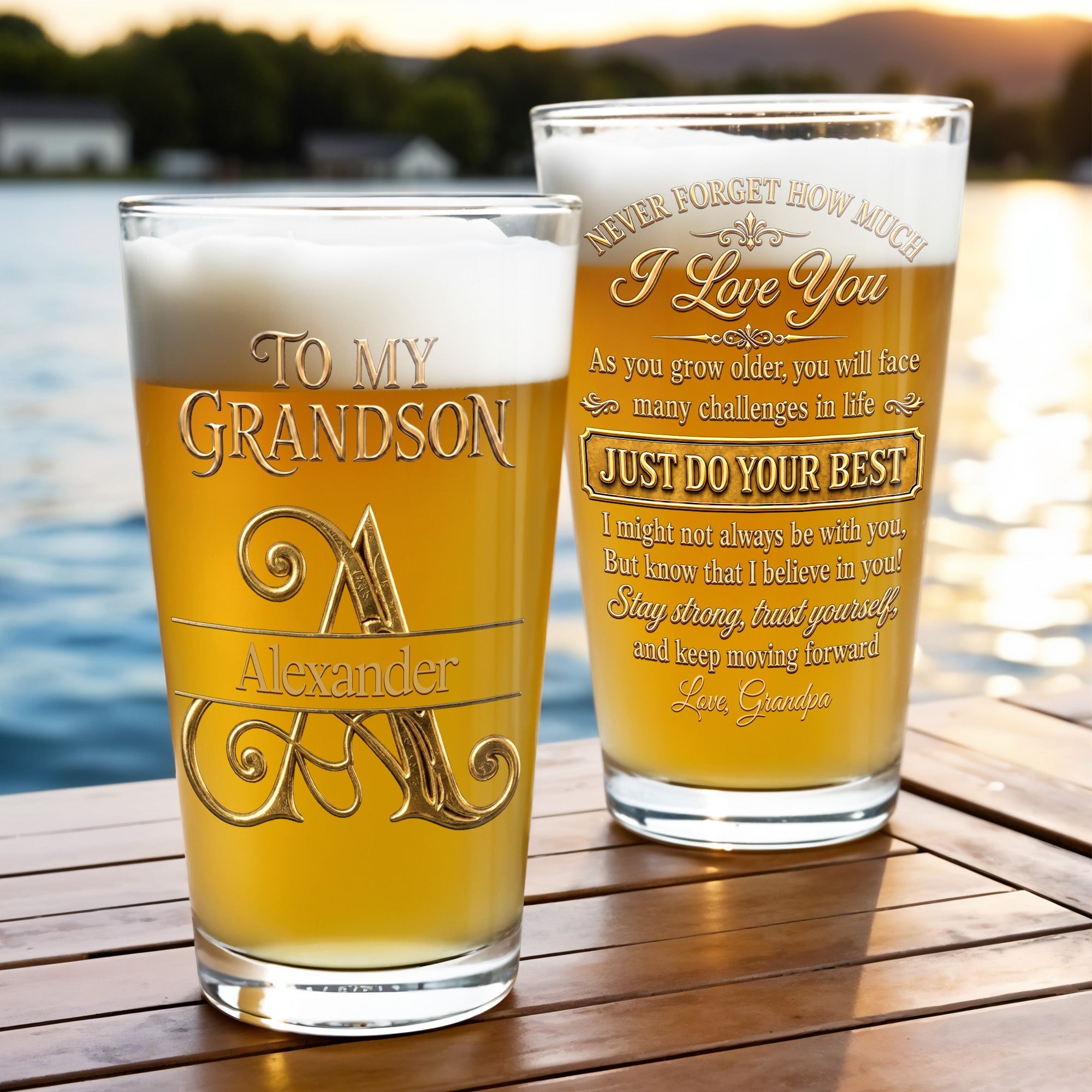 Personalized Beer Glass Custom Name Gift for Grandson