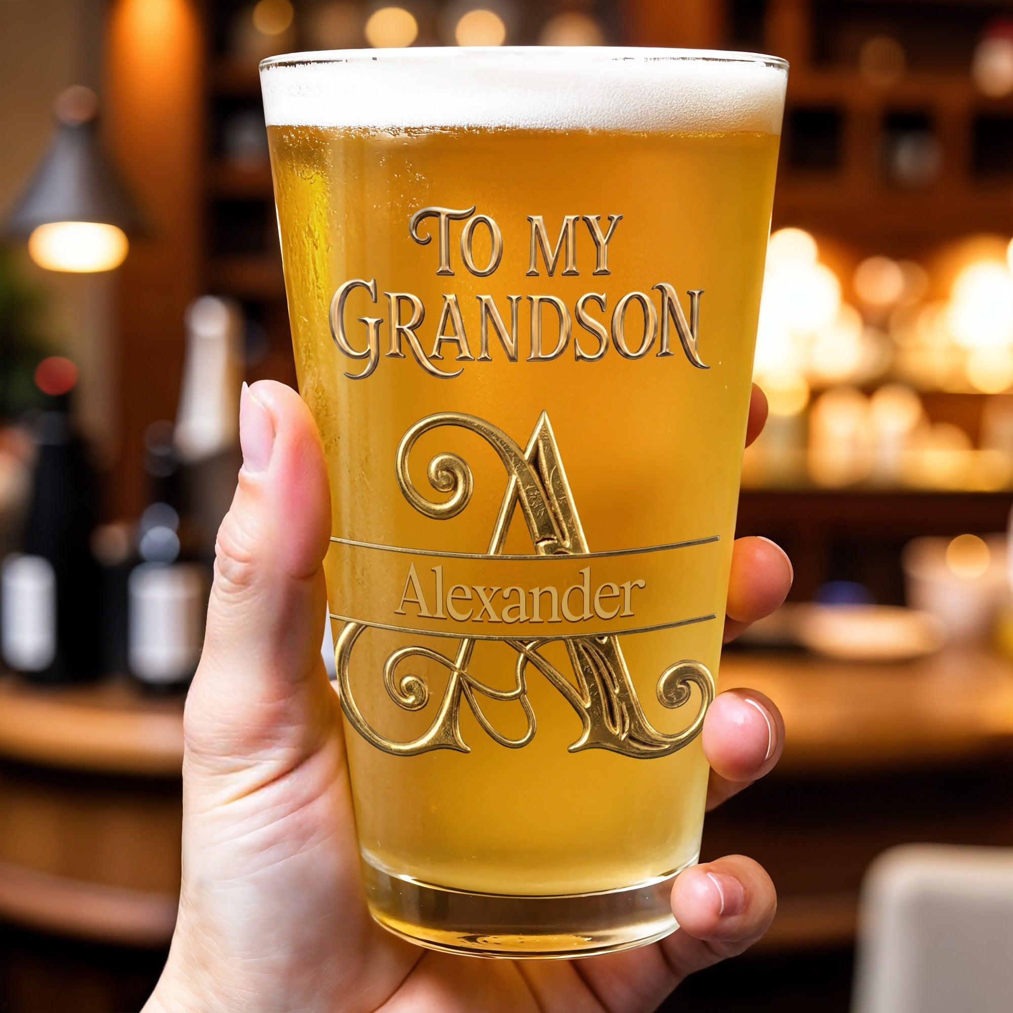 Personalized Beer Glass Custom Name Gift for Grandson