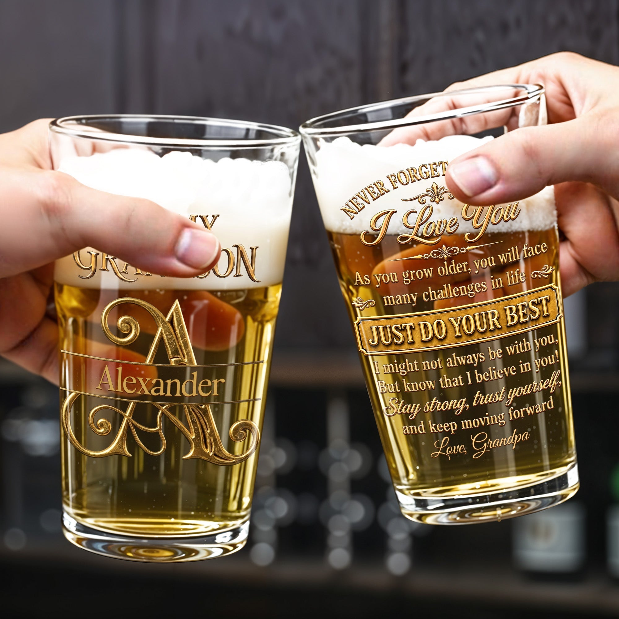 Personalized Beer Glass Custom Name Gift for Grandson