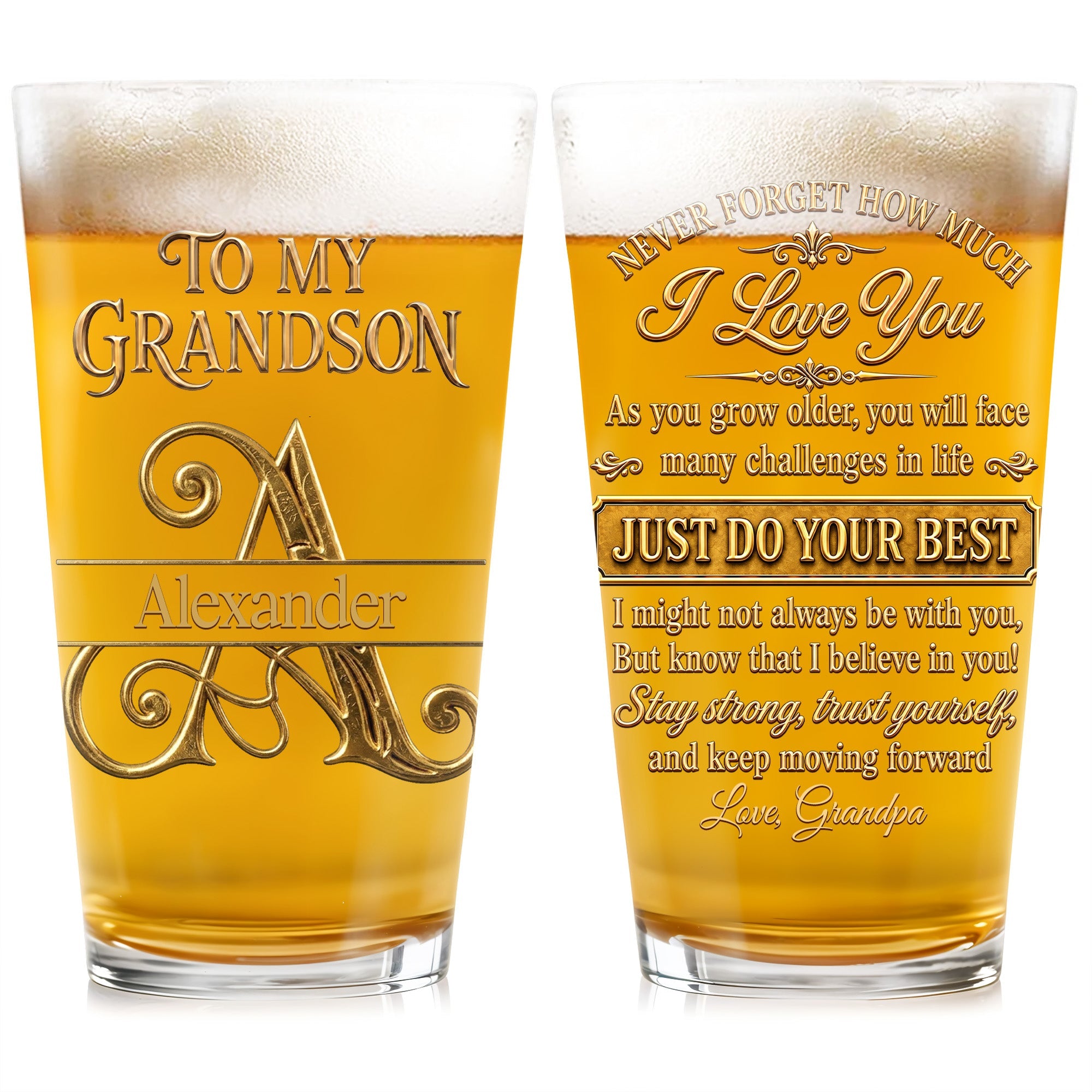Personalized Beer Glass Custom Name Gift for Grandson