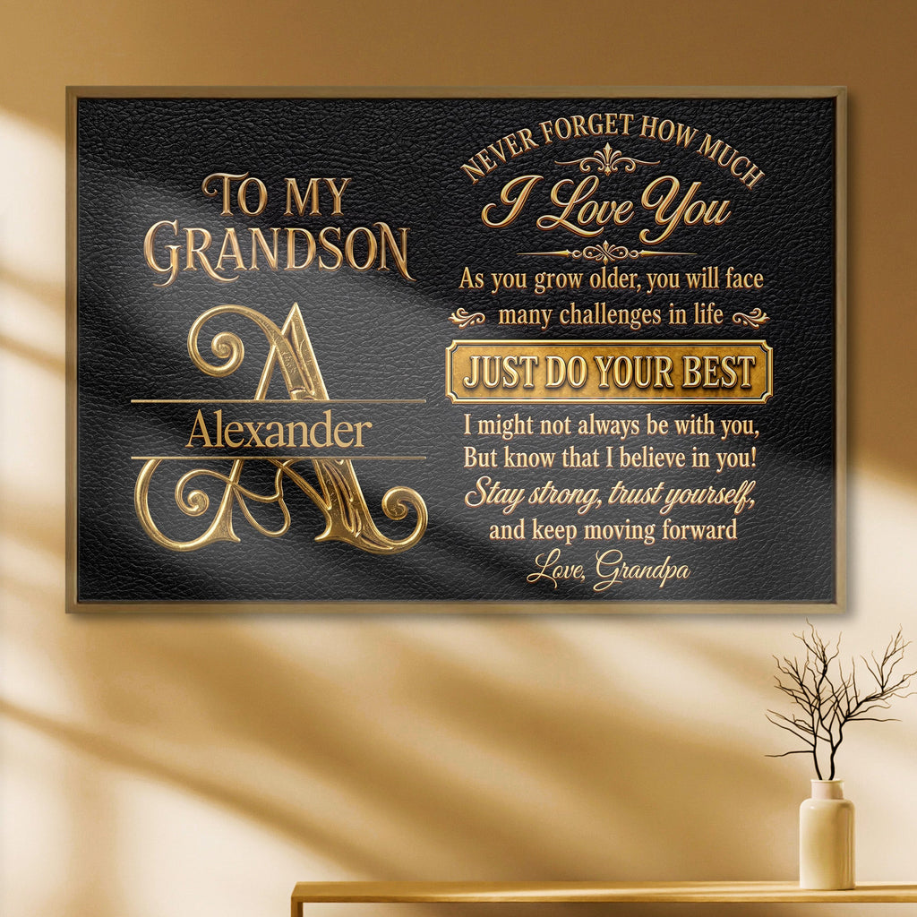 Personalized 3D Golden Initial Poster Gift for Grandson