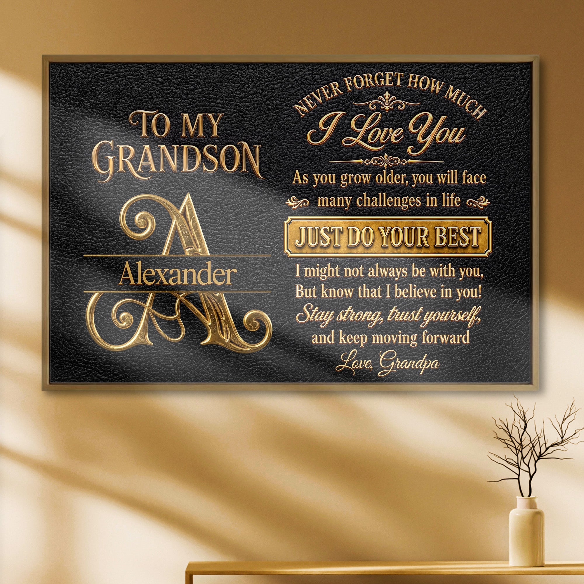 Personalized 3D Golden Initial Poster Gift for Grandson