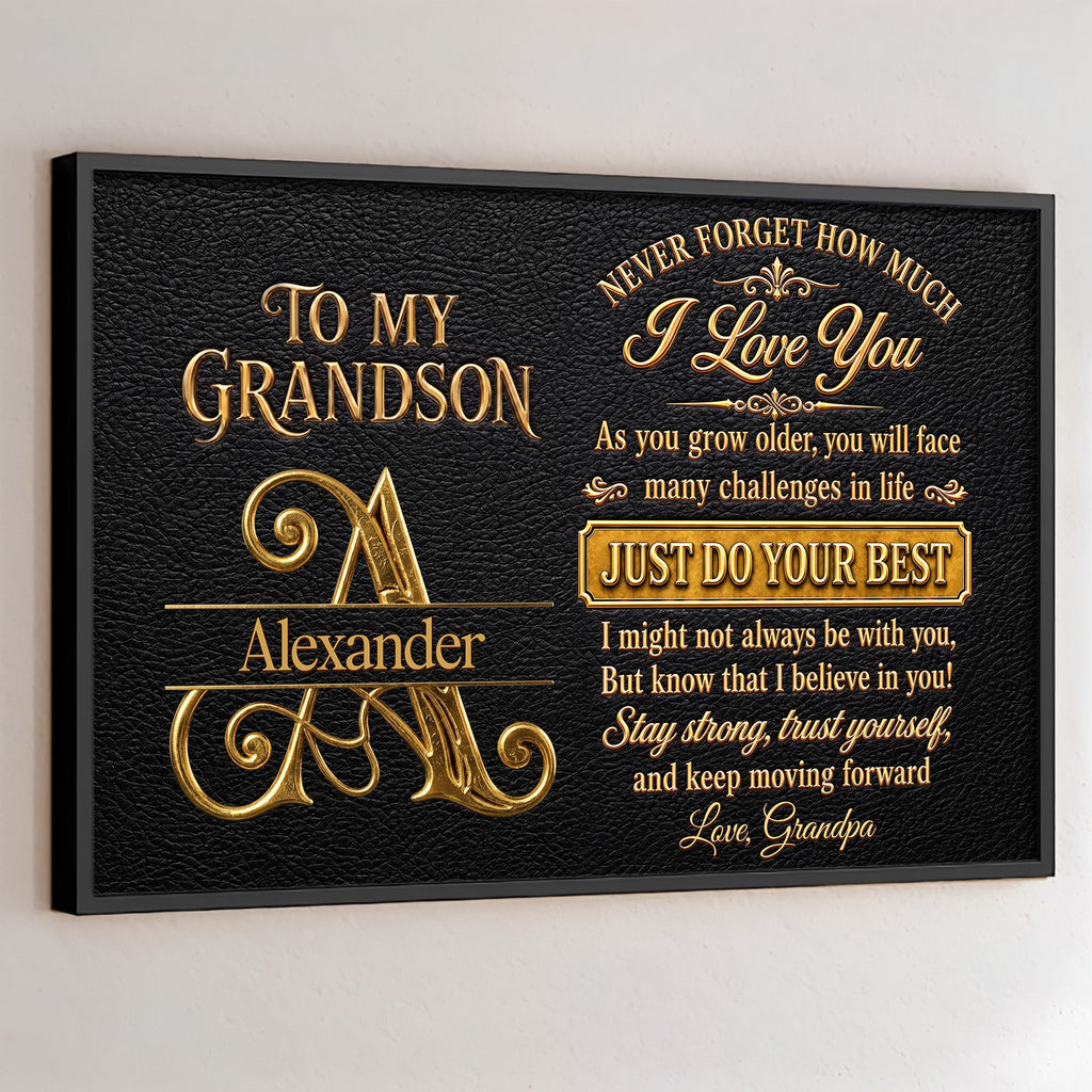 Personalized 3D Golden Initial Poster Gift for Grandson