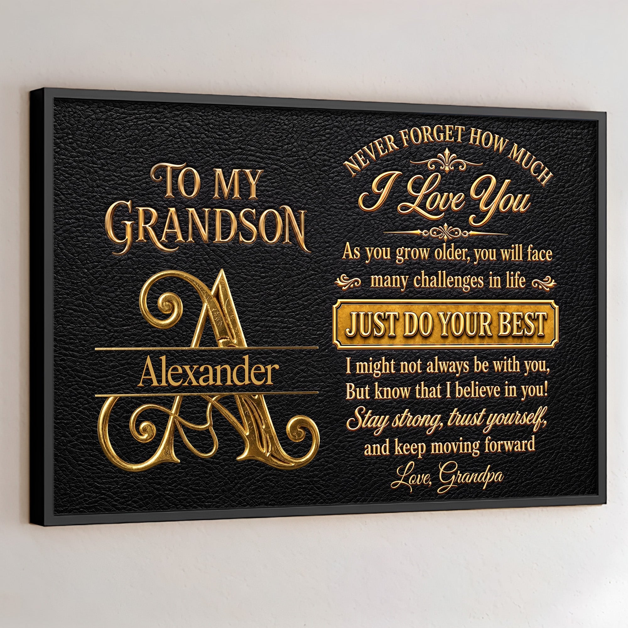 Personalized 3D Golden Initial Poster Gift for Grandson