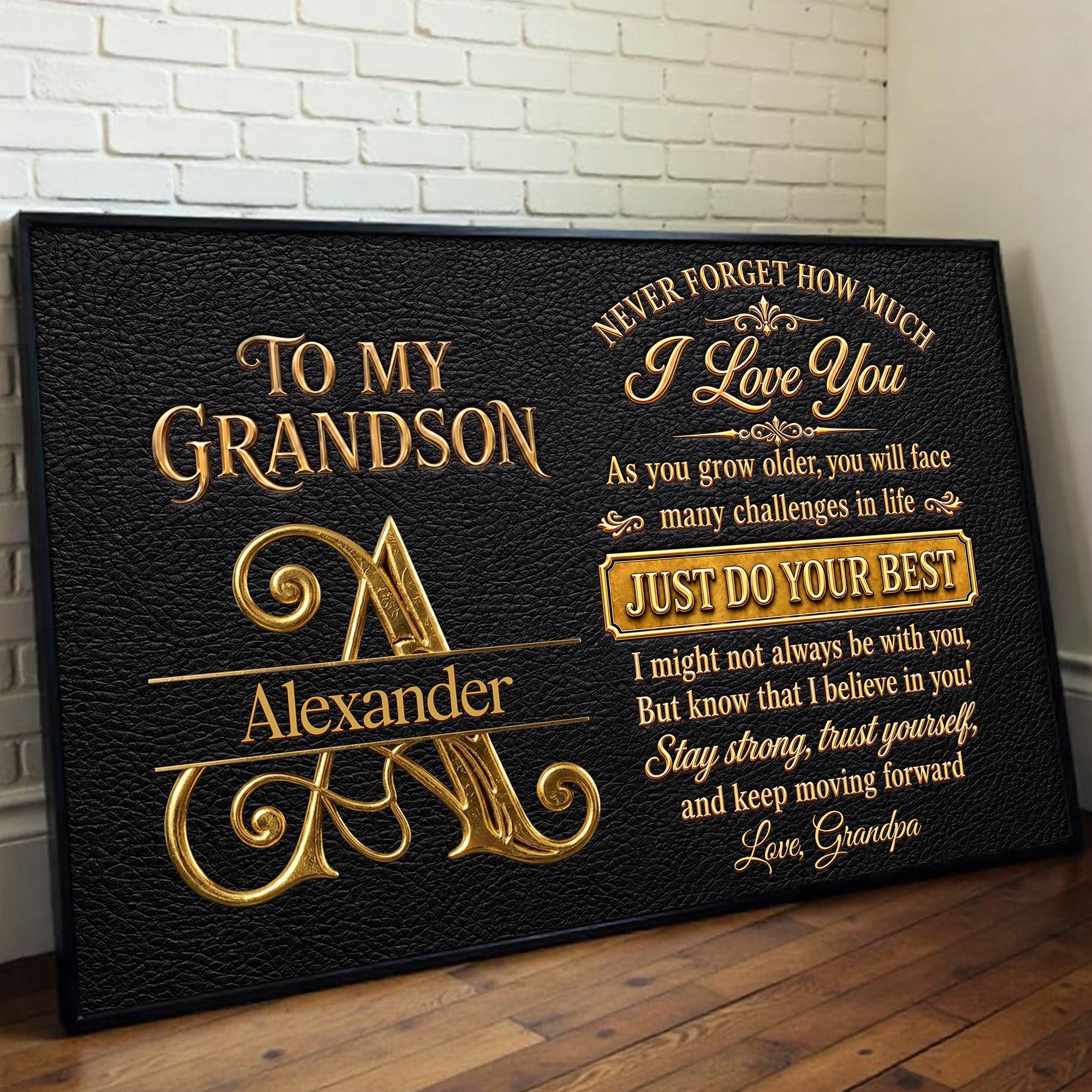 Personalized 3D Golden Initial Poster Gift for Grandson