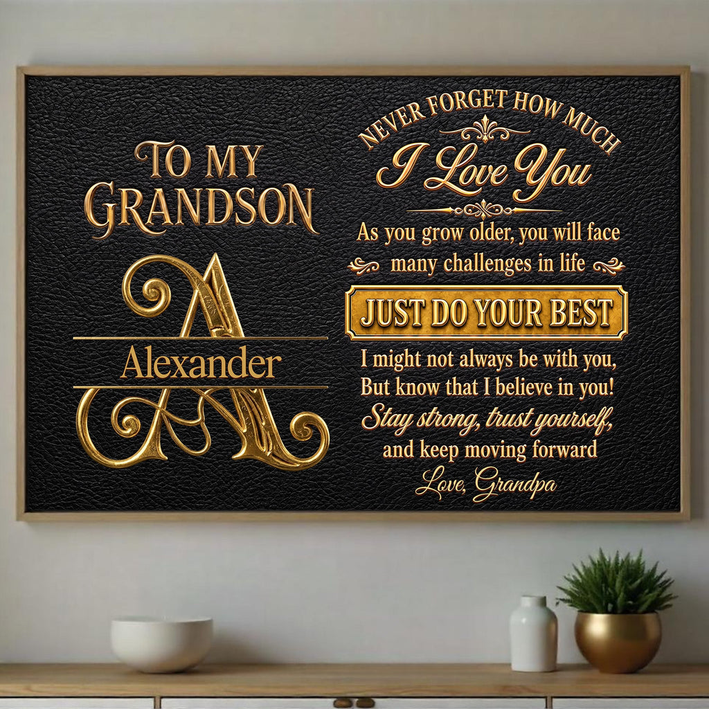 Personalized 3D Golden Initial Poster Gift for Grandson