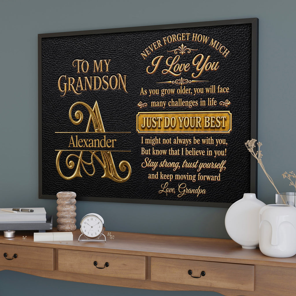 Personalized 3D Golden Initial Poster Gift for Grandson