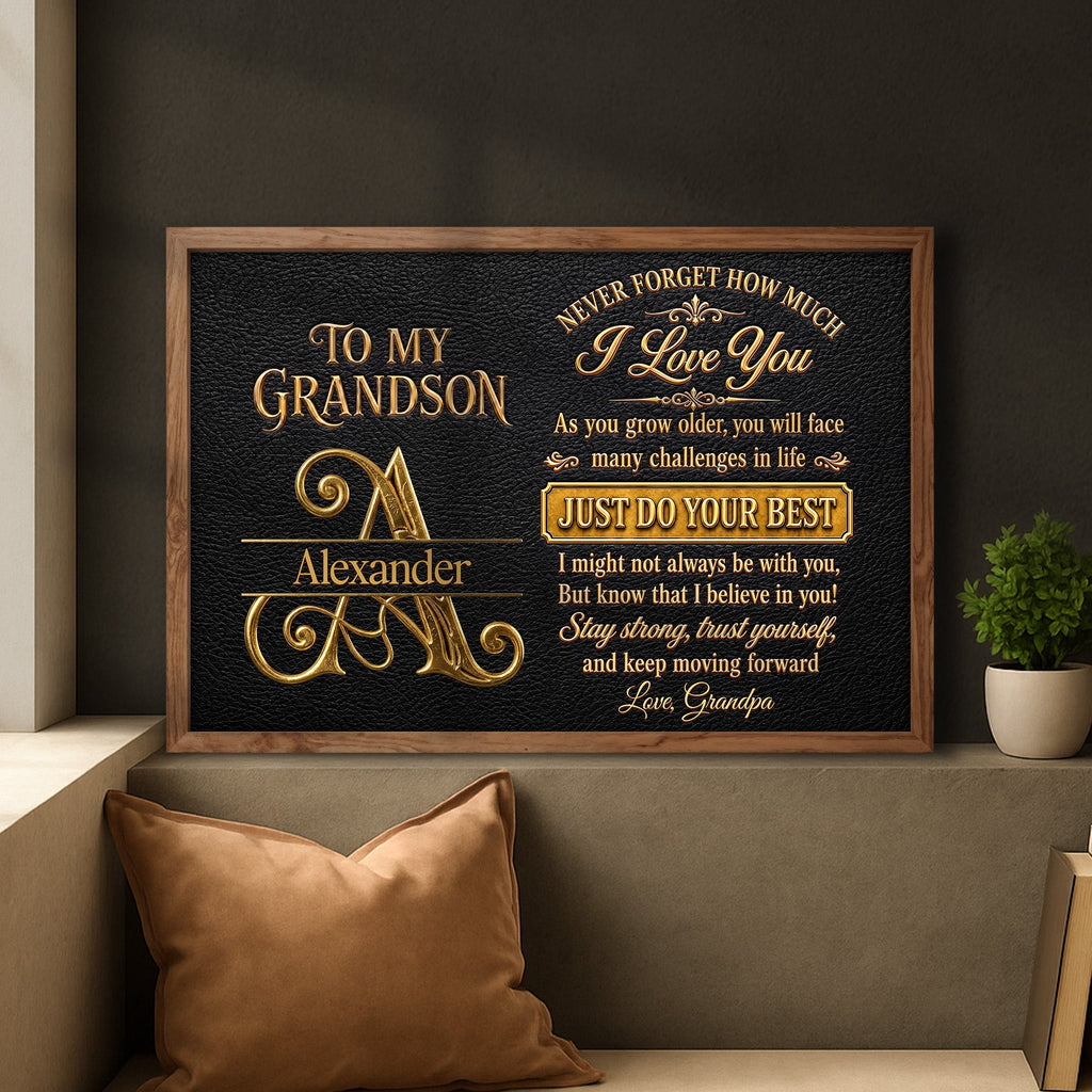 Personalized 3D Golden Initial Poster Gift for Grandson