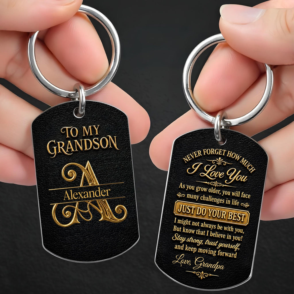 Personalized Stainless Steel Keychain for Grandson Love Note Gift