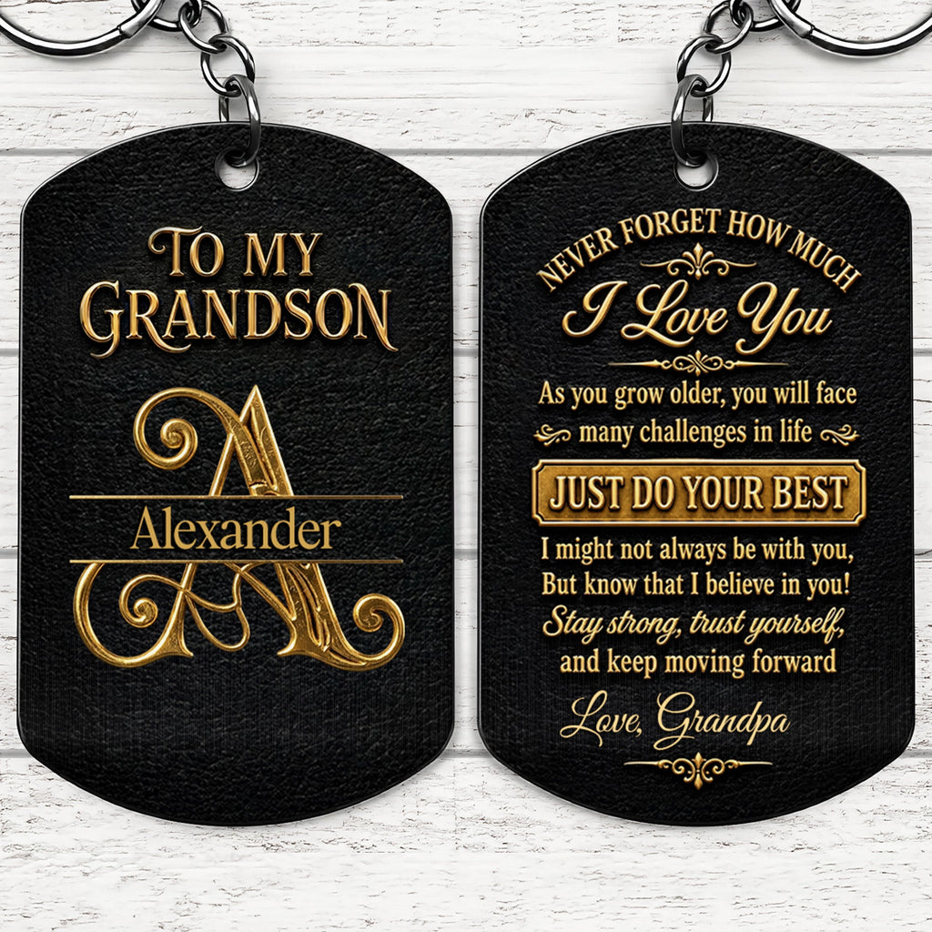 Personalized Stainless Steel Keychain for Grandson Love Note Gift