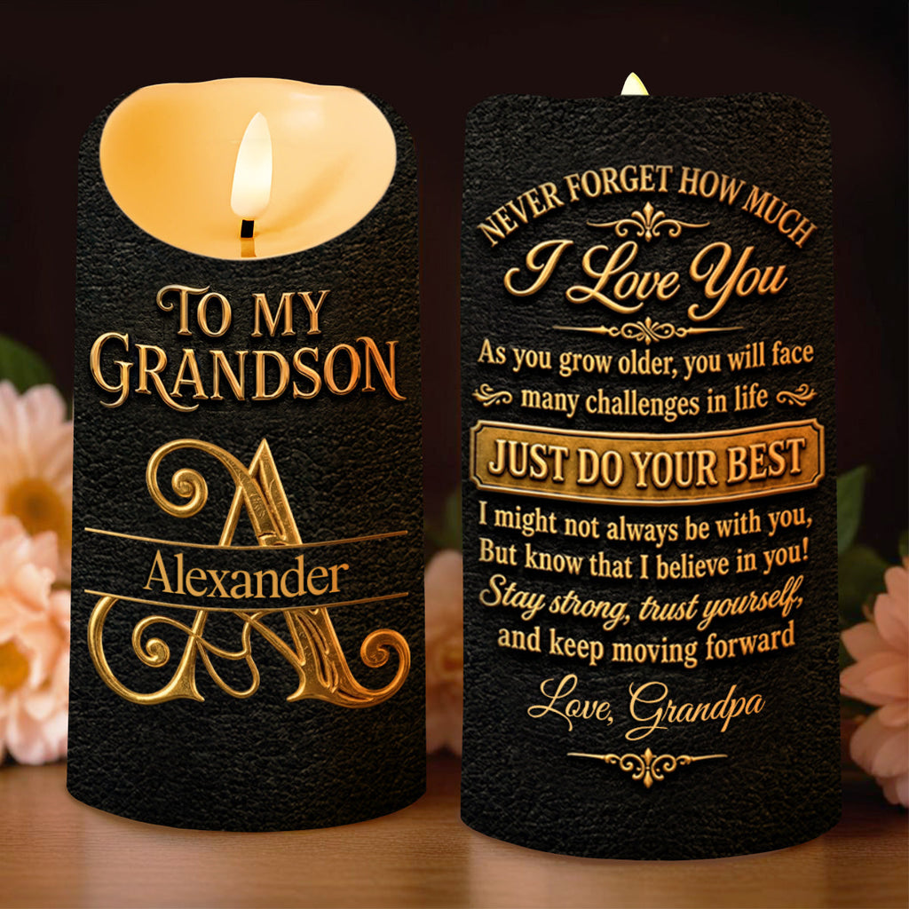 Personalized Flameless LED Candle Custom Gift for Grandson