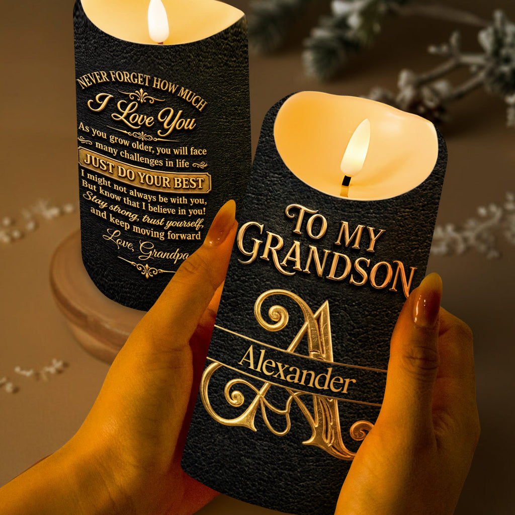Personalized Flameless LED Candle Custom Gift for Grandson