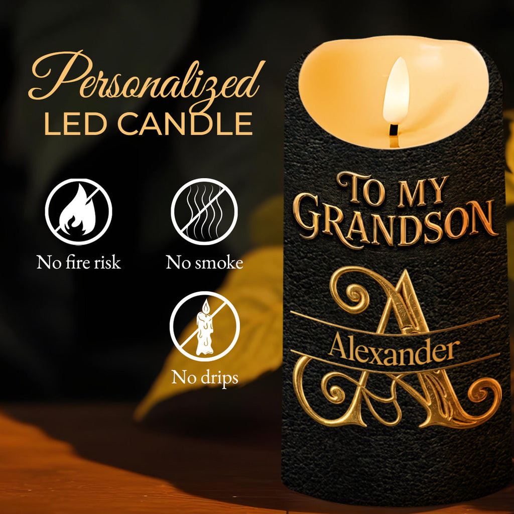 Personalized Flameless LED Candle Custom Gift for Grandson