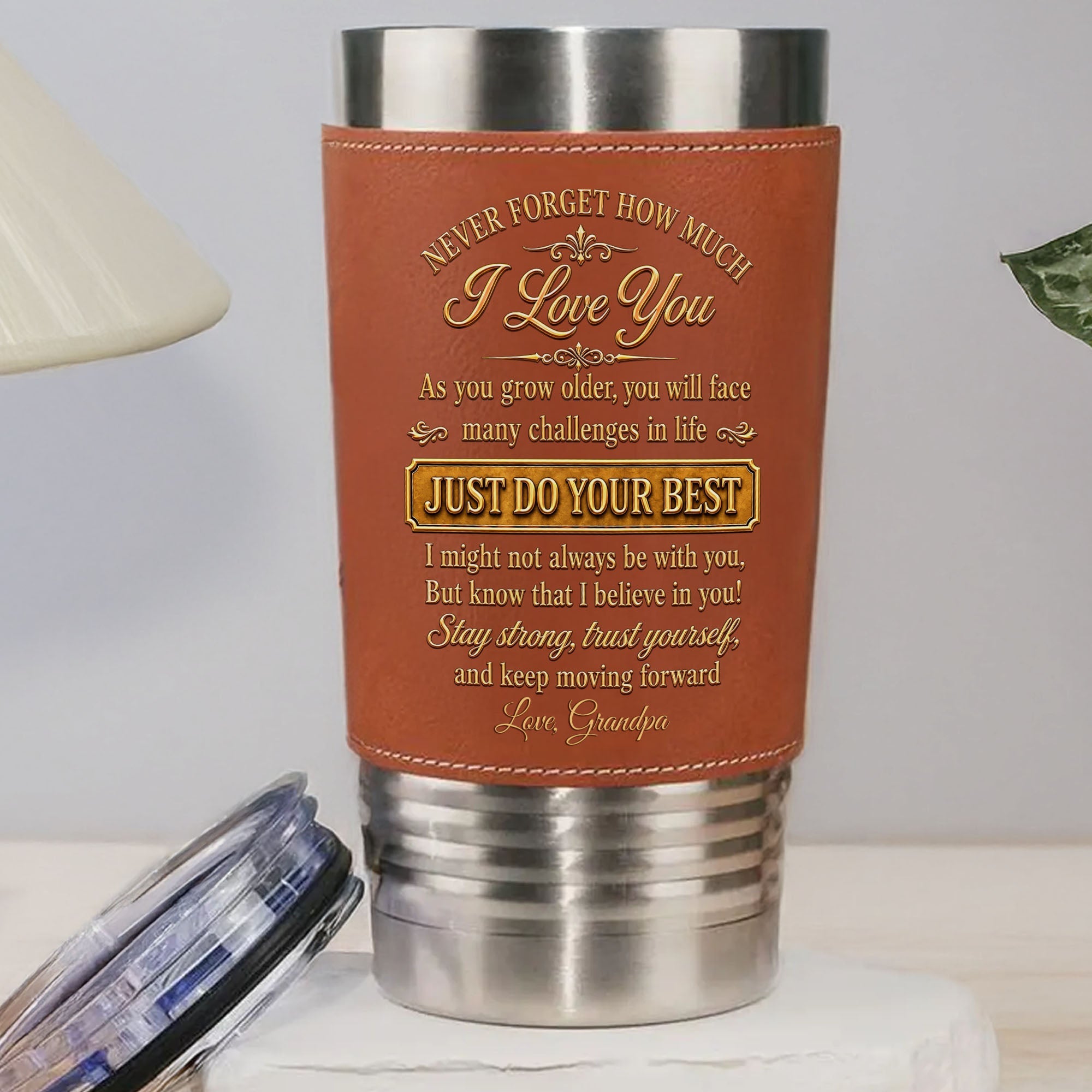 Personalized Leather Tumbler Custom Name Gift for Grandson