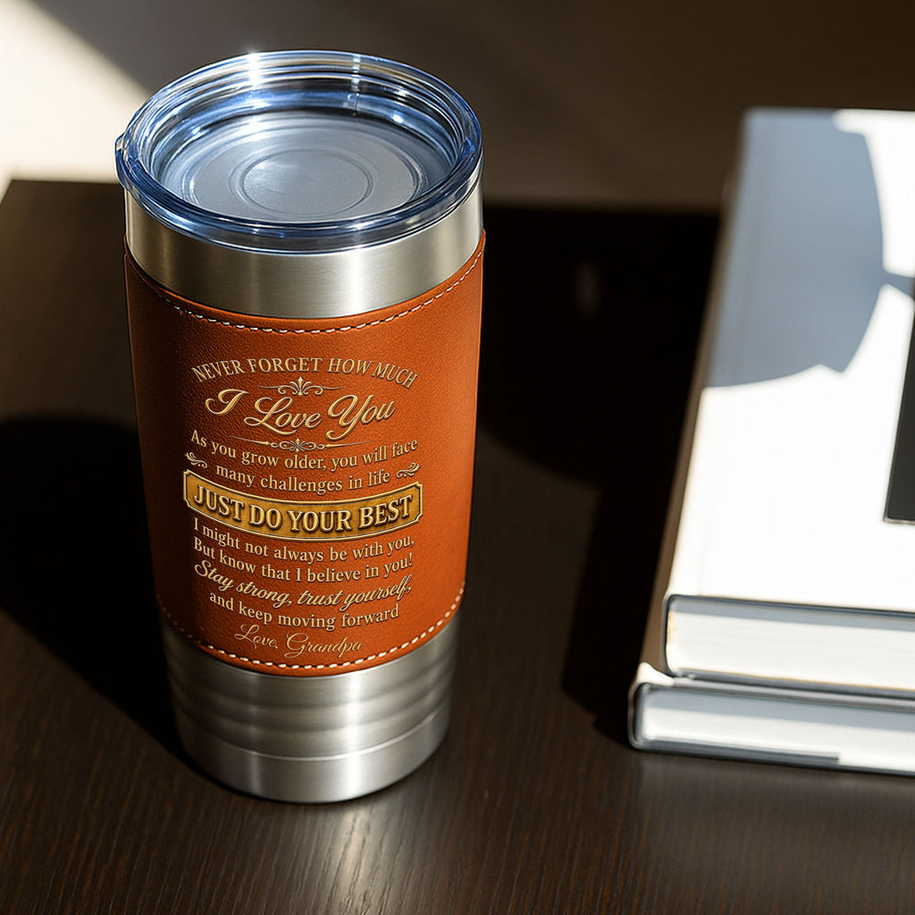 Personalized Leather Tumbler Custom Name Gift for Grandson