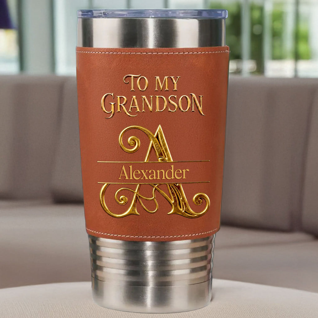 Personalized Leather Tumbler Custom Name Gift for Grandson