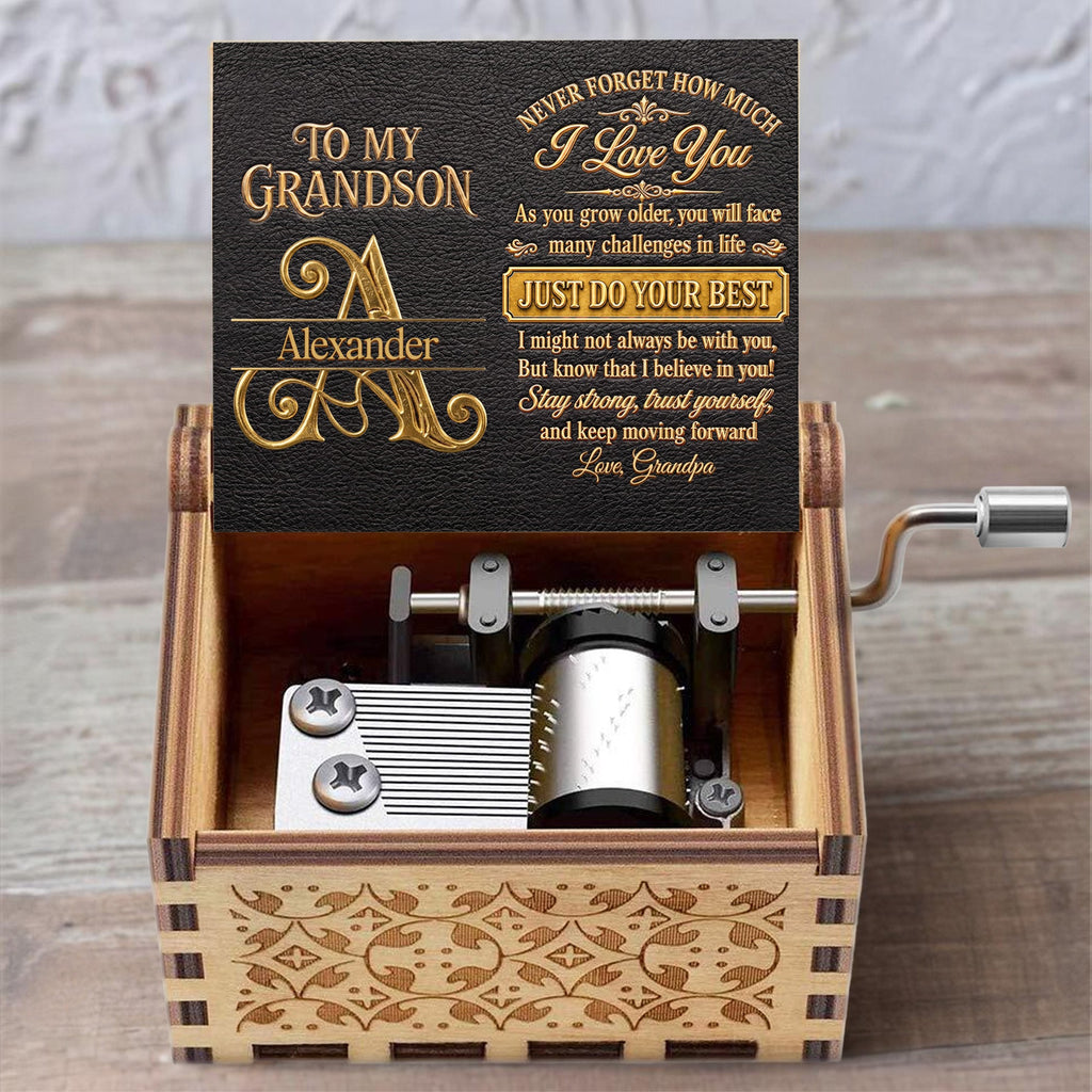 Personalized Wooden Music Box Custom for Grandson Love You
