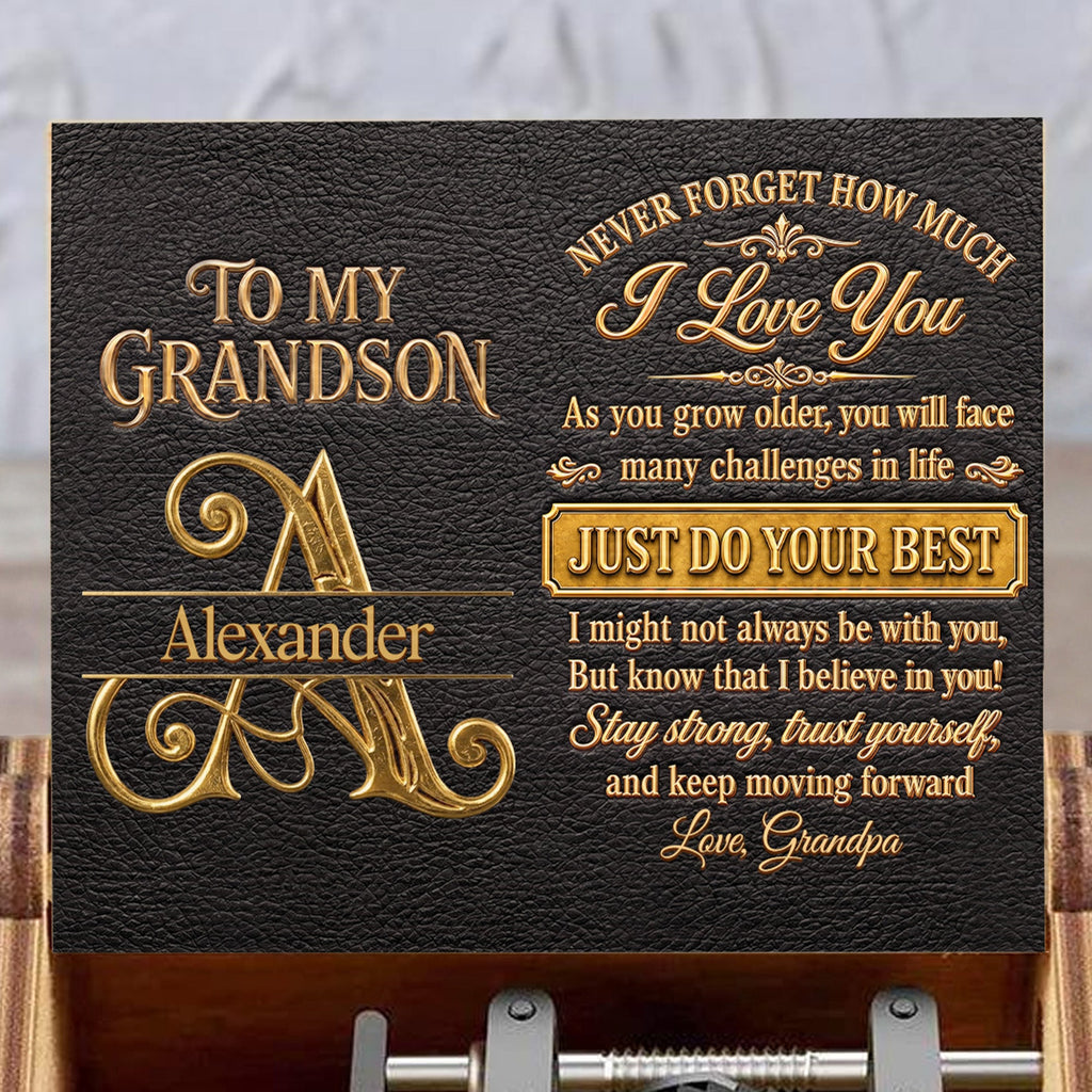 Personalized Wooden Music Box Custom for Grandson Love You