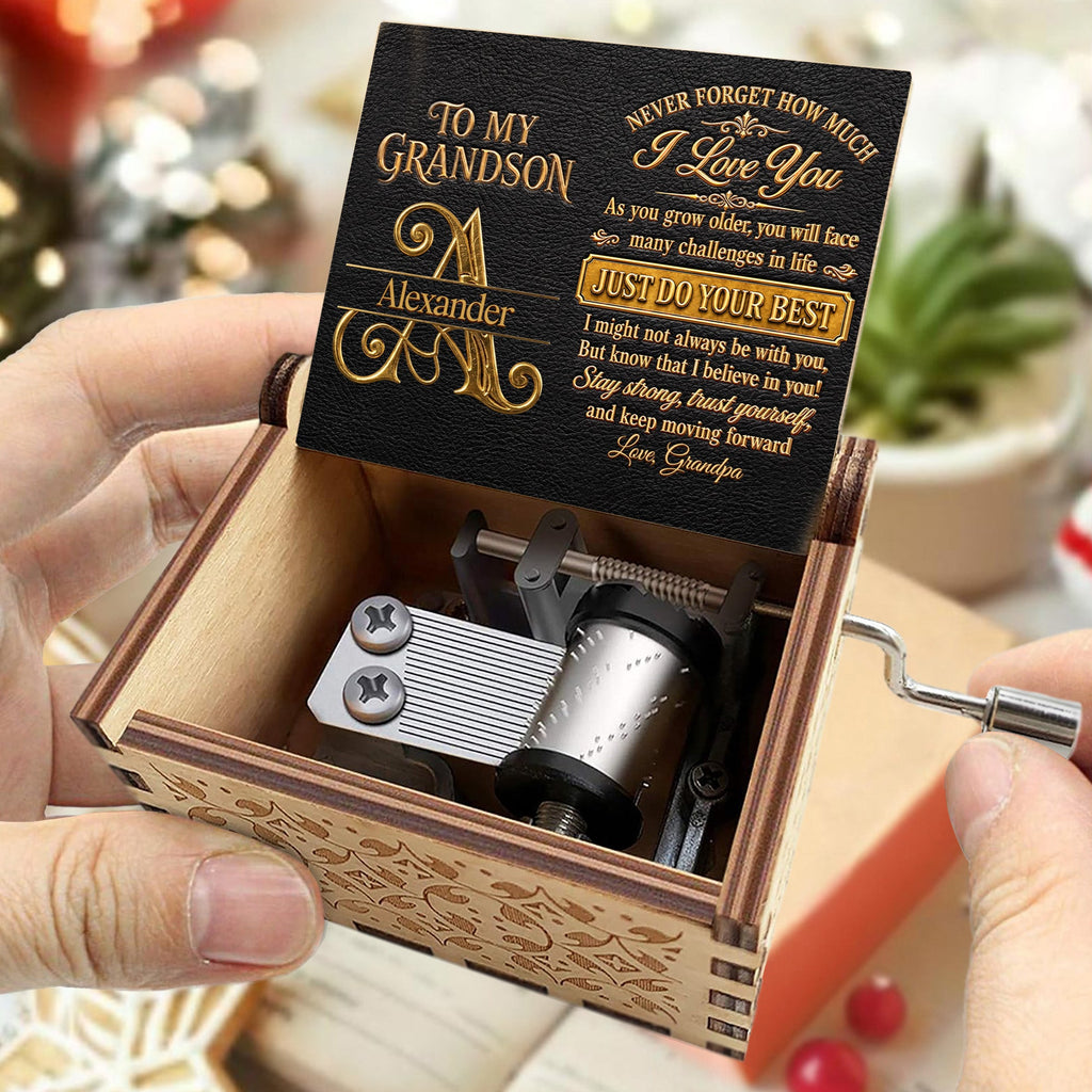 Personalized Wooden Music Box Custom for Grandson Love You