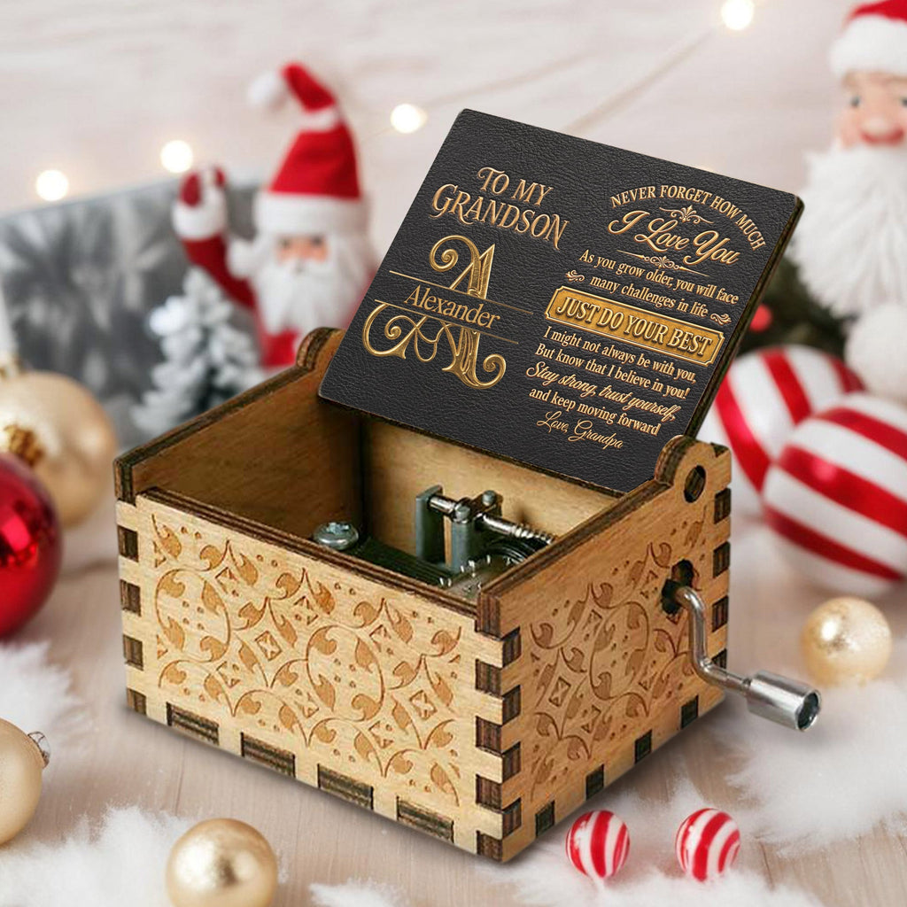Personalized Wooden Music Box Custom for Grandson Love You