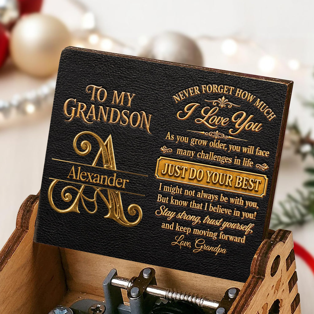 Personalized Wooden Music Box Custom for Grandson Love You