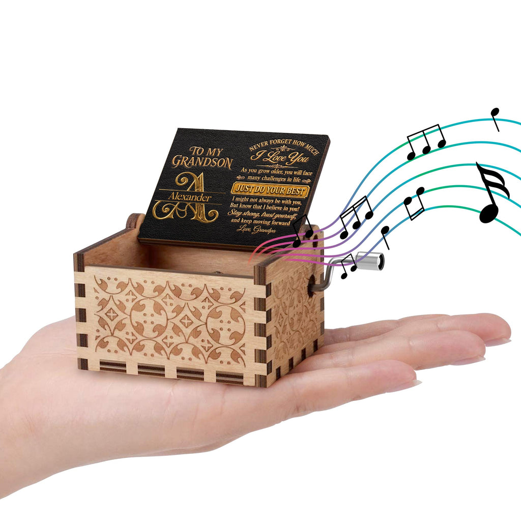 Personalized Wooden Music Box Custom for Grandson Love You