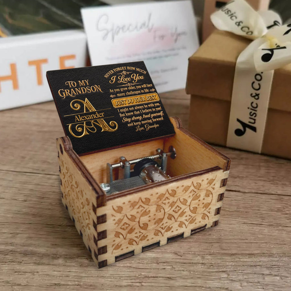Personalized Wooden Music Box Custom for Grandson Love You