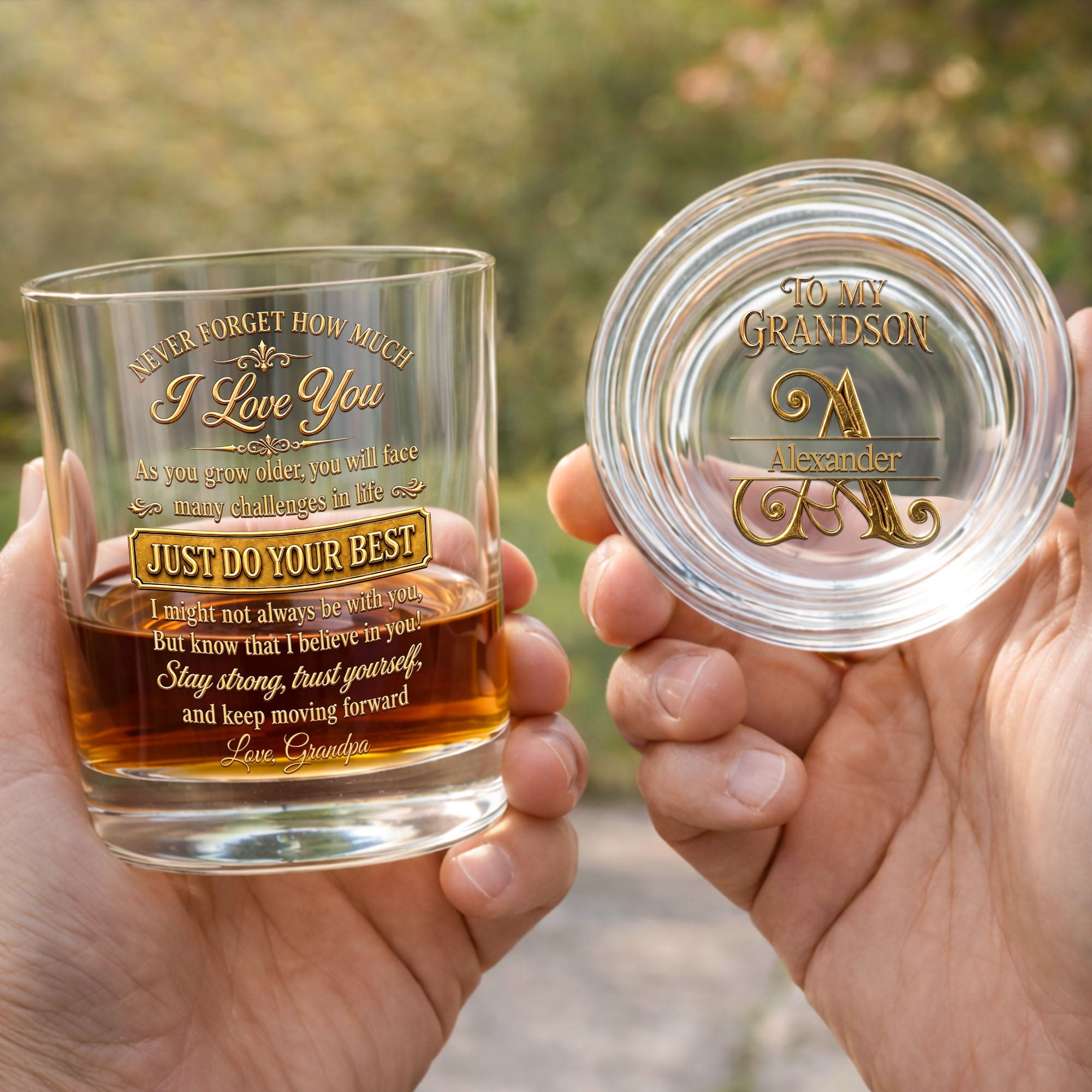 Personalized Whiskey Glass Custom Name Gift for Grandson